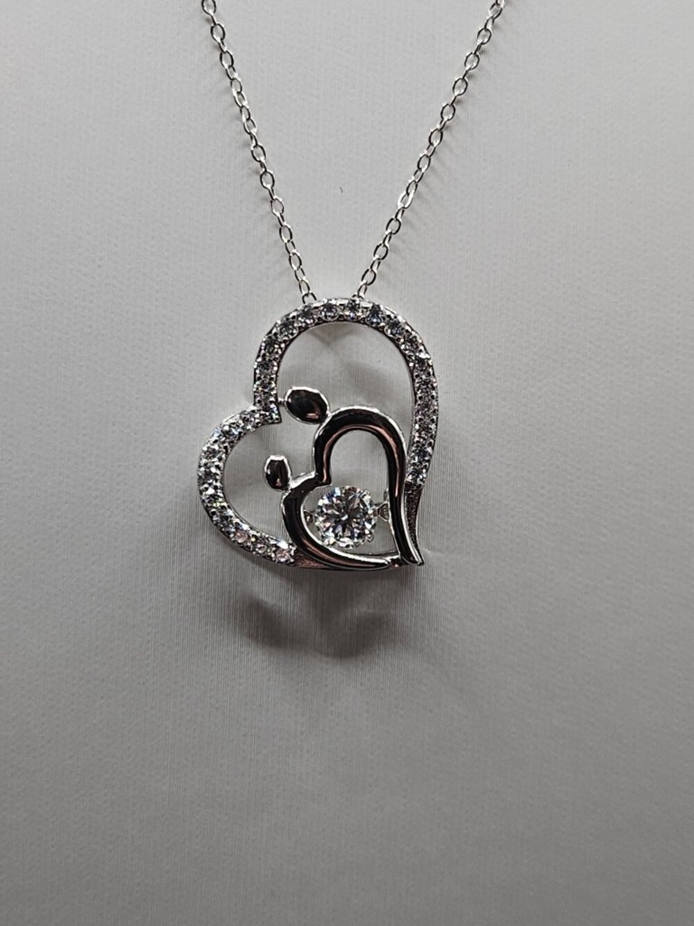 925 sterling silver moissanite 2ct dancing heart pendant necklace 18" mother